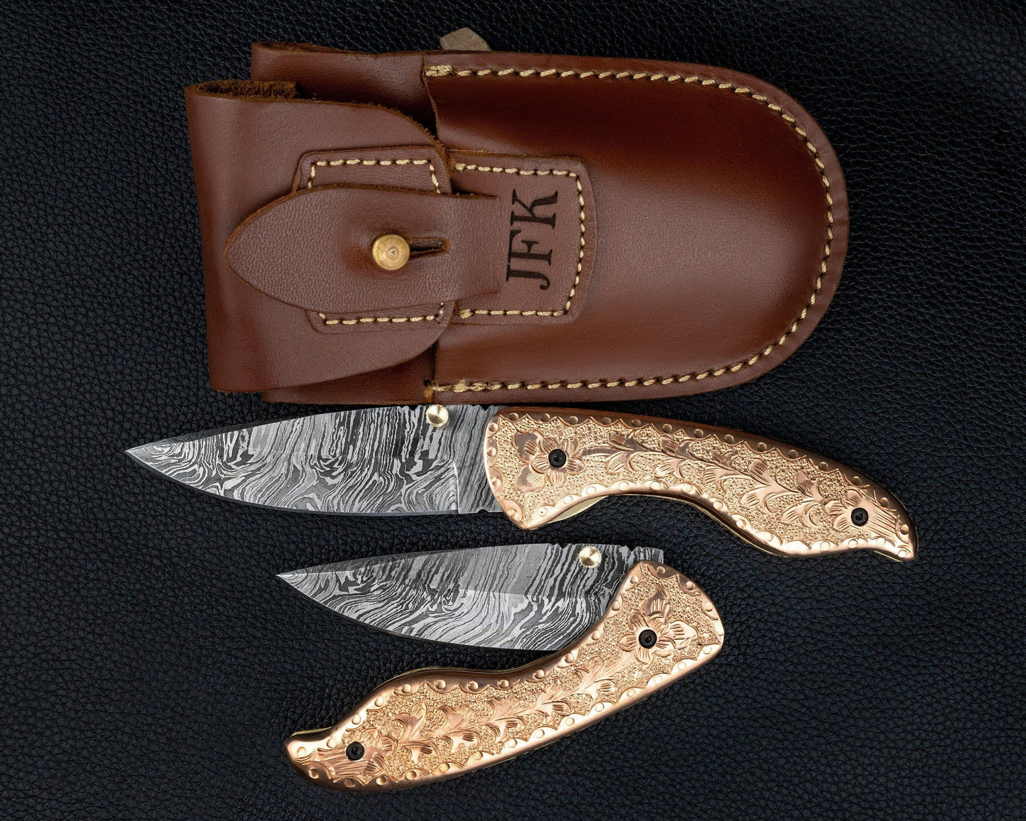 7.5" Hand Forged Engraved Copper Handle Damascus Fold Knife,Hand Made Damascus Pocket Knife, Damascus Steel Hunting knife, Folding Knife Etsy