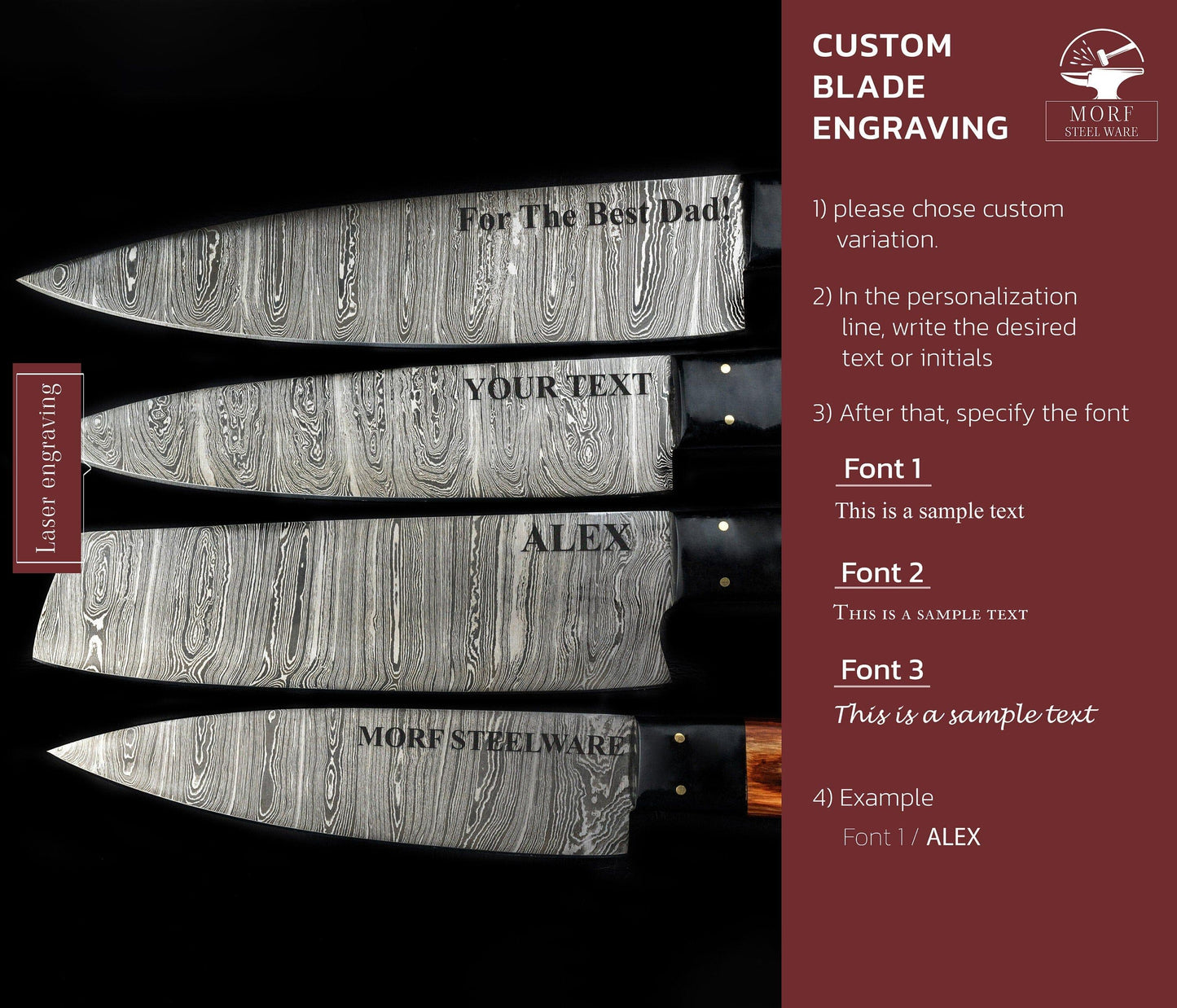 Custom Chef Knives Set 4 Pcs / Cooking Knives Set / Damascus Steel Engraved Chef Knives/ Best Wedding Gift - Mother day gift - Fathers Gift Etsy