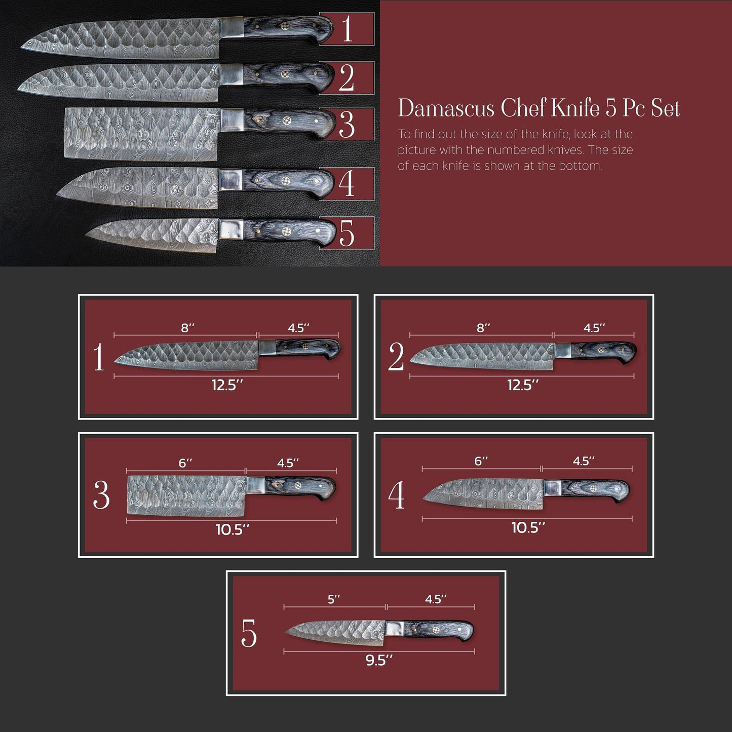 Damascus Chef Knife 5 Pc Set - Best Gift - Damascus Kitchen Knives Set with High Quality Steel Perfect Gift for loved ones Free Leather Roll Etsy