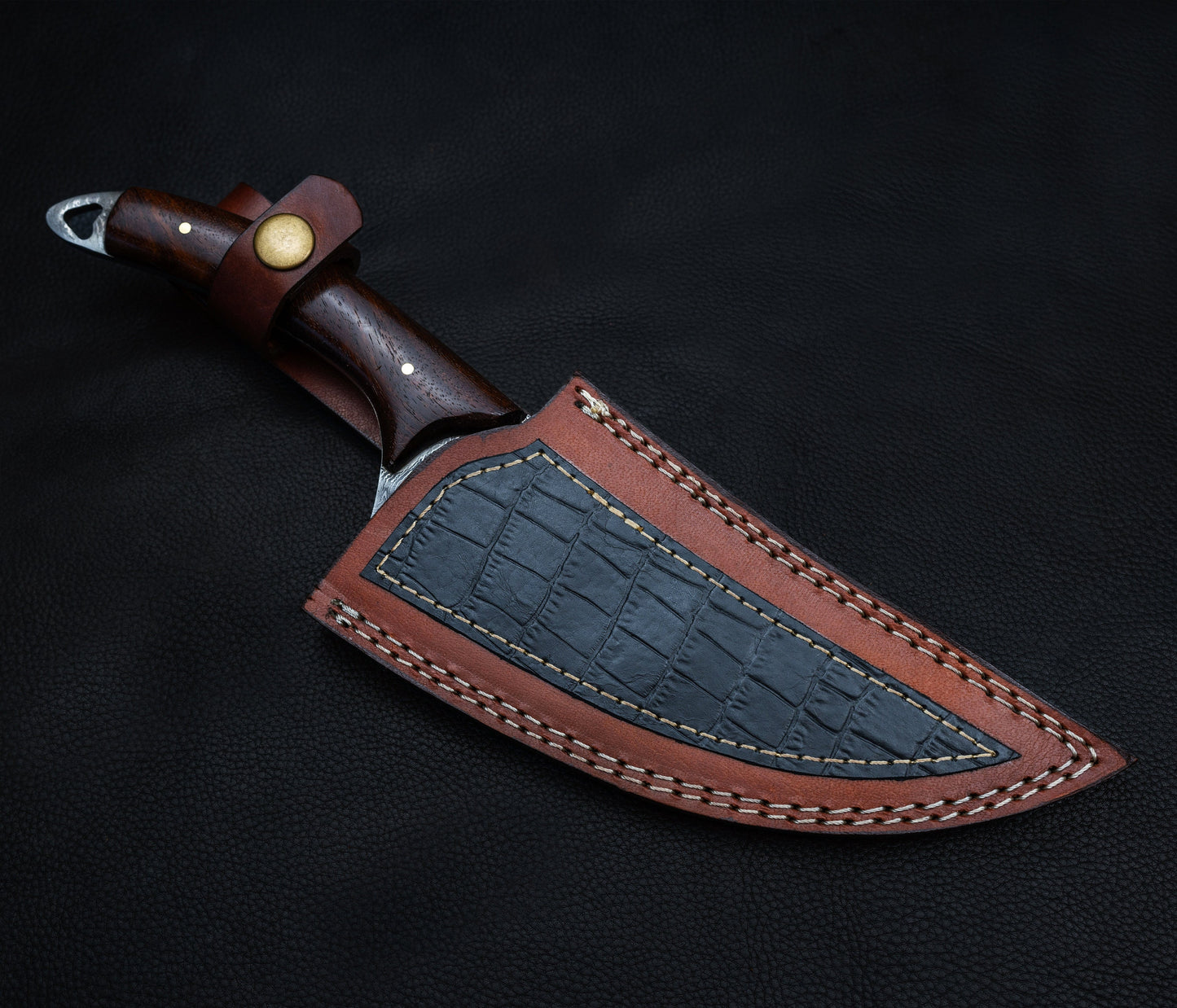 Handmade Japanese Damascus Chief knife Rose Wood Handle, Hand forged Damascus knife Non slip Walnut, Kitchen Skinner Knife, Gift for Dad