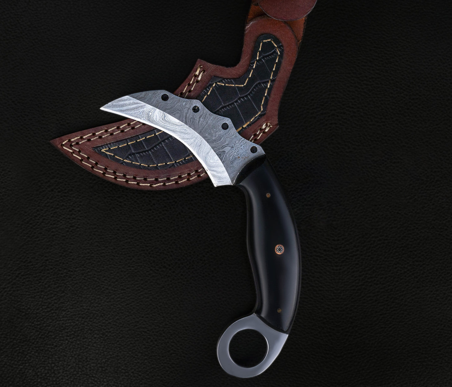 Handmade Black Japanese Karambit Damascus Chief knife Rose Wood Handle, Hand forged Damascus knife Non slip Bone, Kitchen Skinner Knife