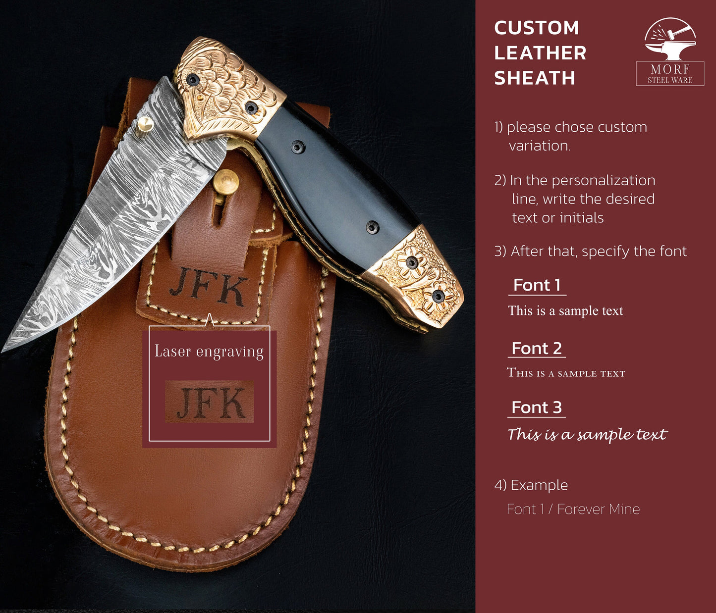 7.5" Hand Forged Damascus Folding Knife,Hand Made Damascus Pocket Knife, Damascus Steel Hunting knife, Black Horn Handle Damascus Fold Knife