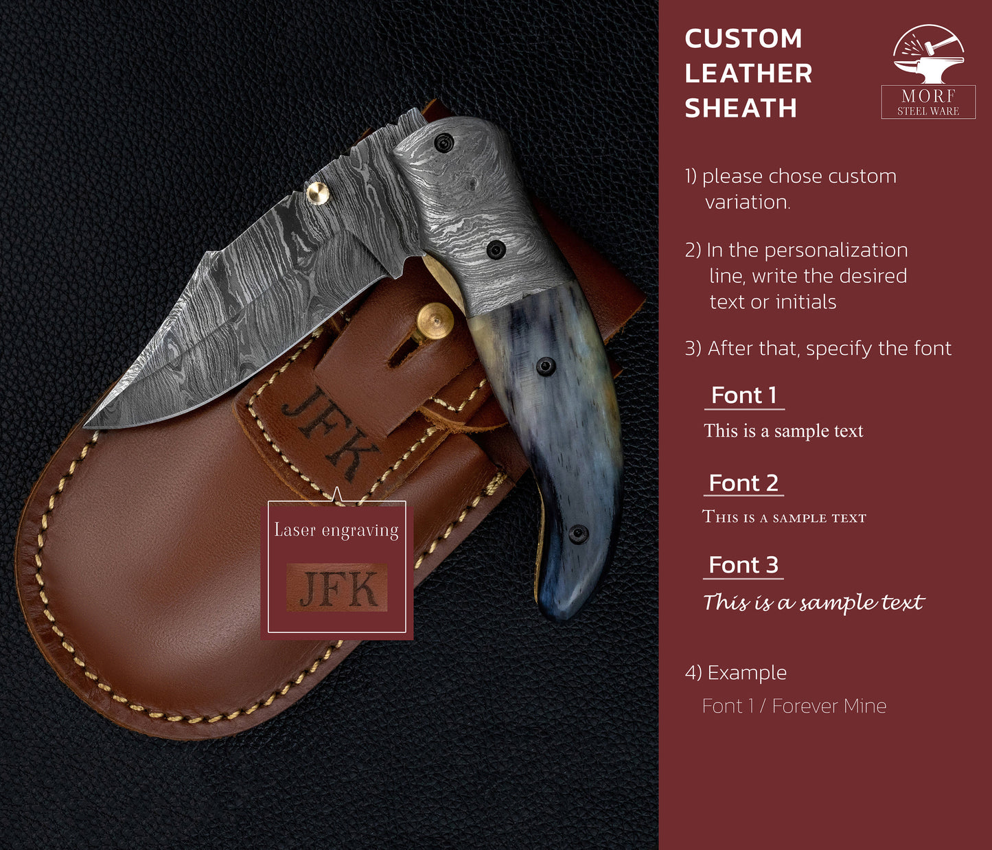 7.5'' Hand Forged Black Bone Handle Damascus Folding Knife, Damascus Pocket Knife, Damascus Steel Hunting knife, Hand Forged Damascus Knife