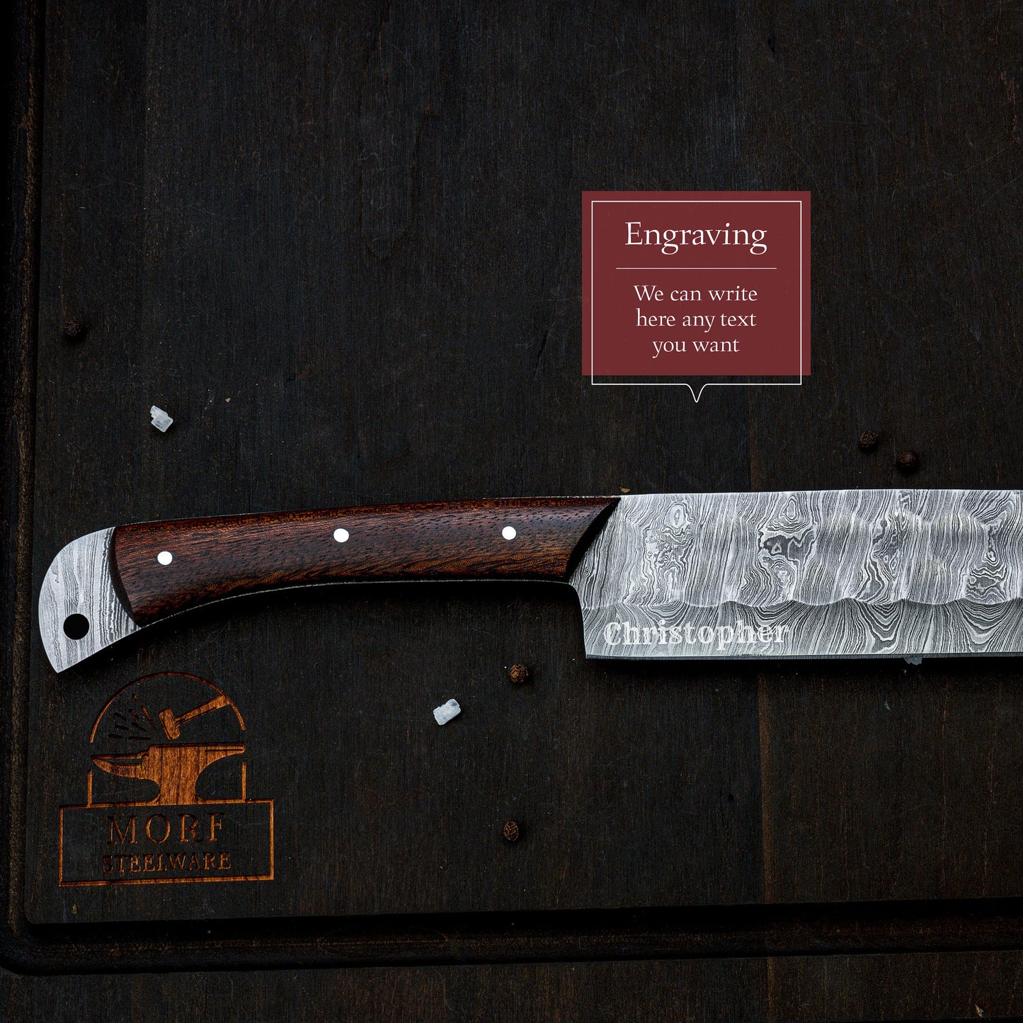 17" Long Damascus Steel Bread Slicer Cutting Blade Knife Outdoor/Indoor Kitchen BBQ Cooking Knife for Chef, Engravable Gift for Her/Him