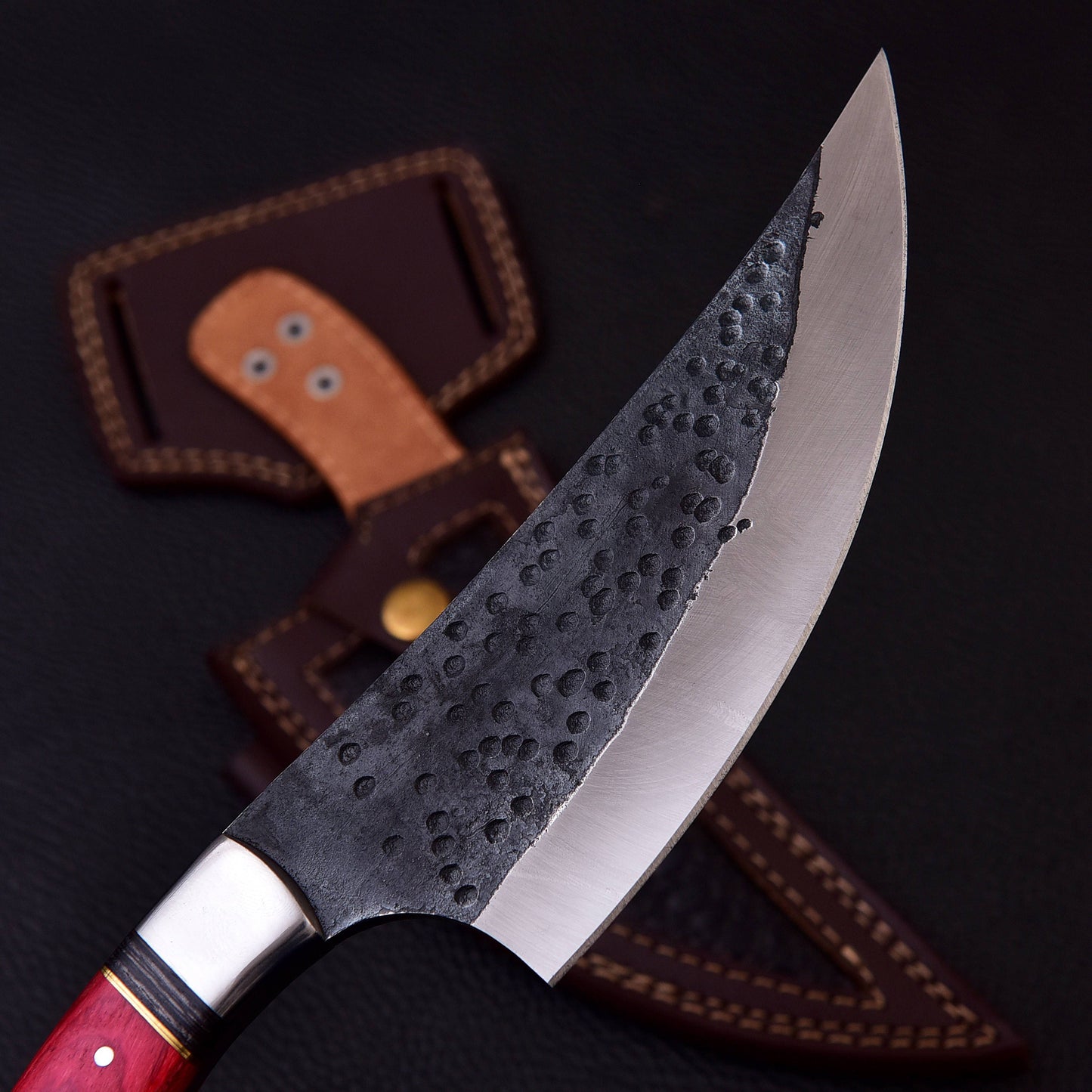 High Carbon Steel Blade Skinner Knife - 10.5" Custom Skinning Knife Full Tang Hunting Engraved Knives Gift for Him Leather Sheath Included
