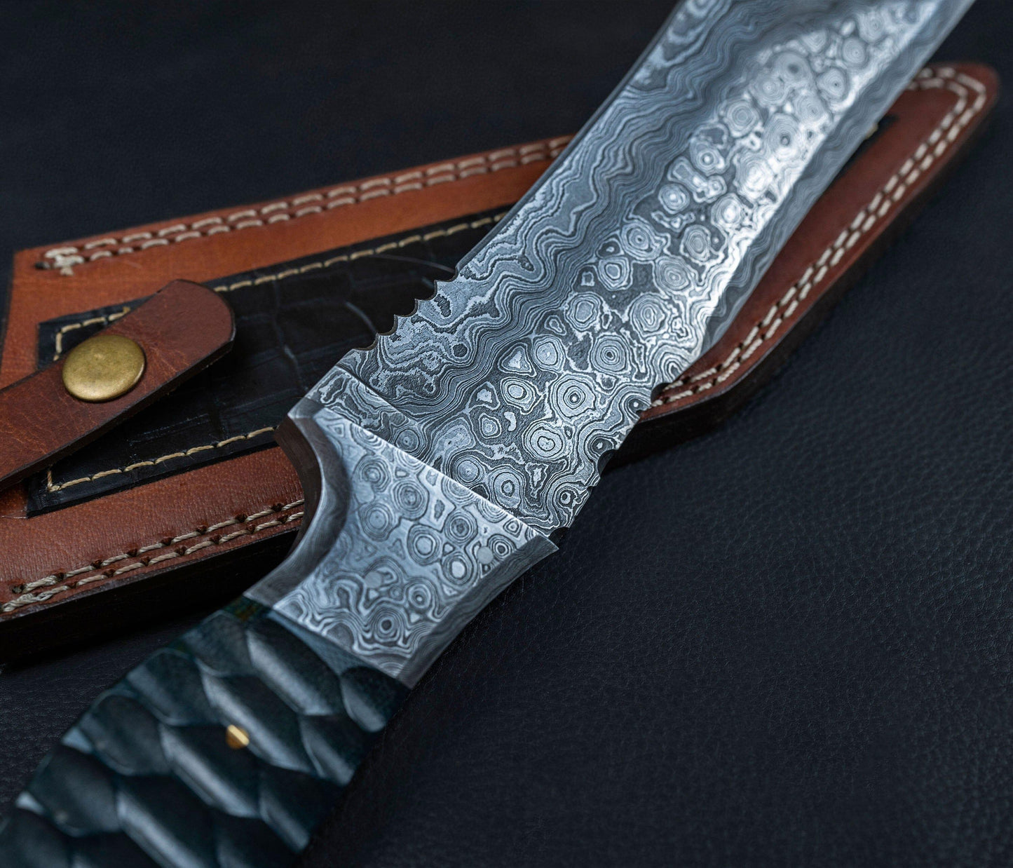 Custom Handmade Damascus Tool Steel High Polish Crocodile Dundee Bowie knife Rambo knife handmade knife fathers day gift with leather cover Etsy