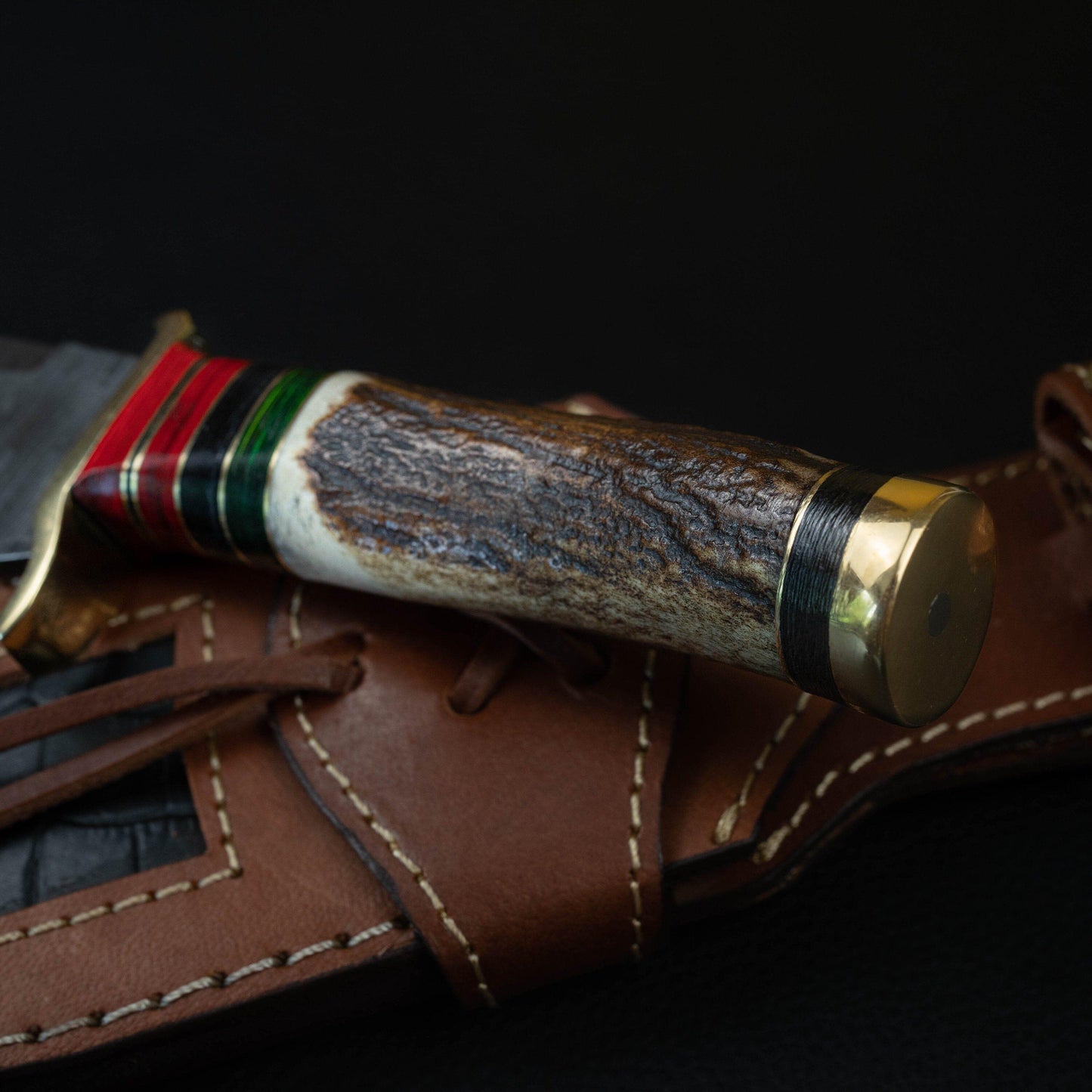 10' Inch Handmade Damascus Steel Hunting knife Handle Stag Horn leather Sheath Handle and Clip, Hand forged Damascus knife Non slip Brass Etsy