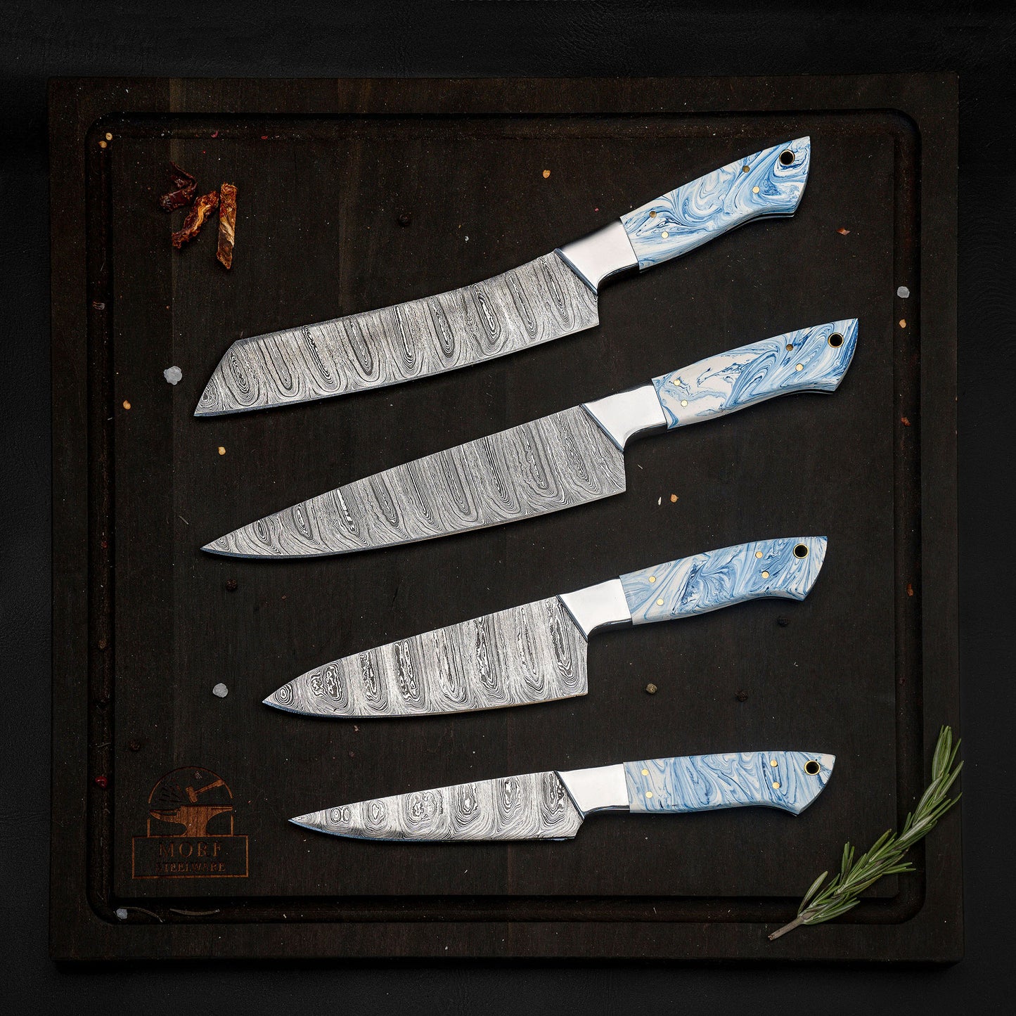 Handmade Damascus Epoxy Kitchen Knives