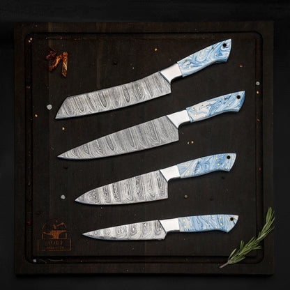 Handmade Damascus Epoxy Kitchen Knives