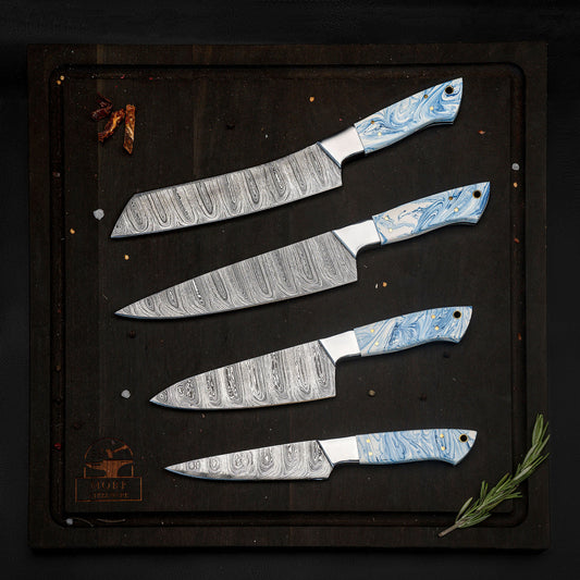 Handmade Damascus Epoxy Kitchen Knives