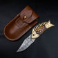Fish Folding Pocket Knife 7" Damascus Steel Knife