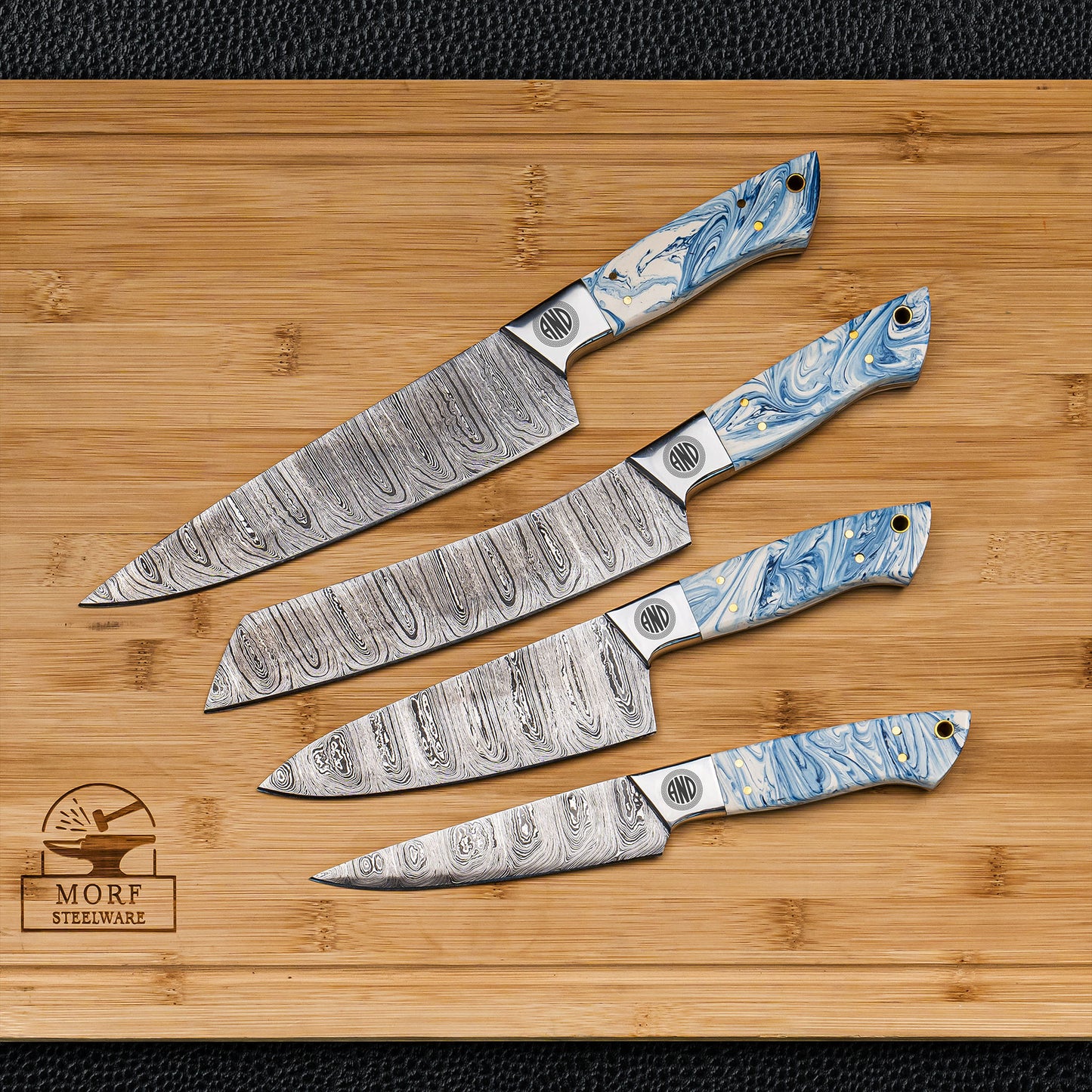 Handmade Damascus Epoxy Kitchen Knives