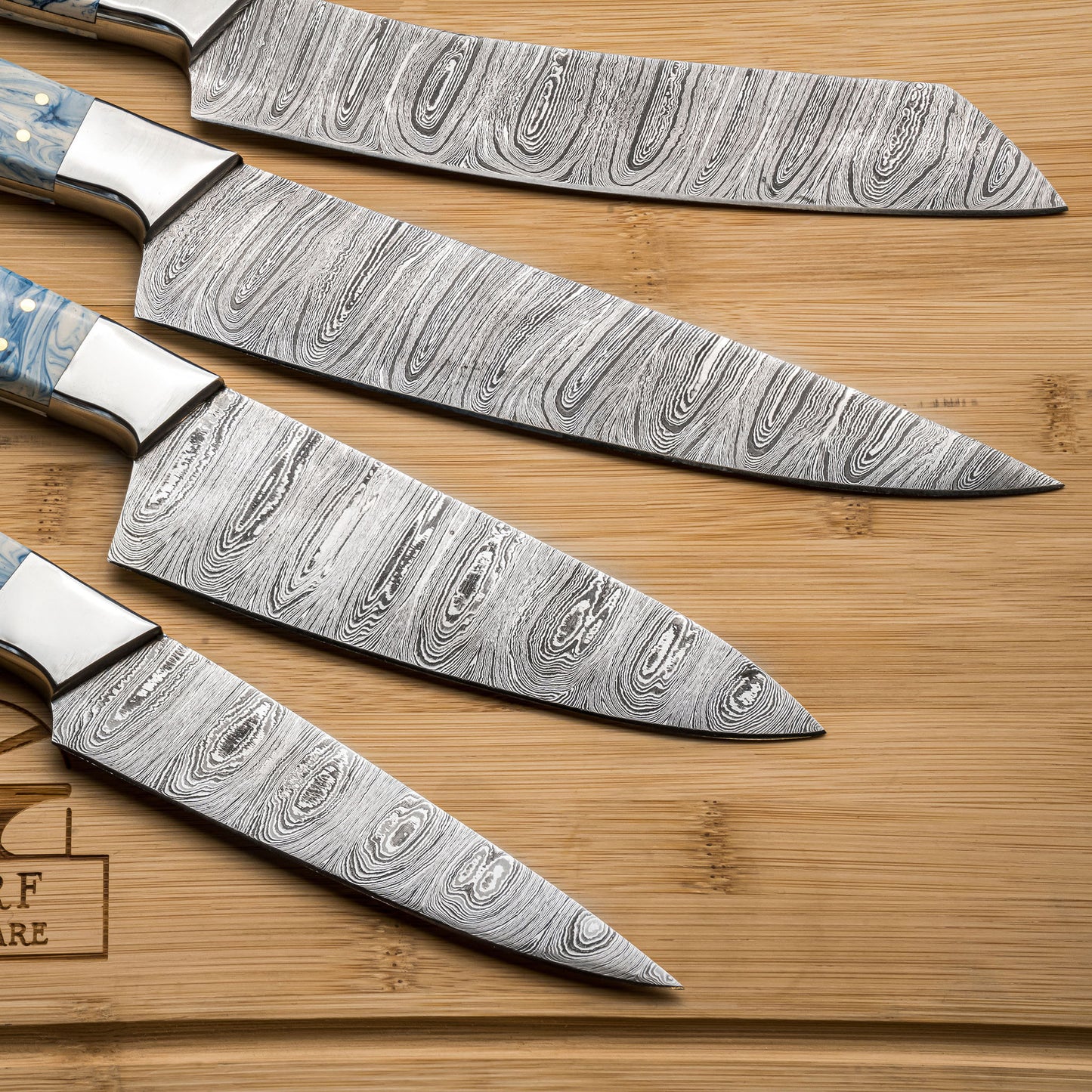 Handmade Damascus Epoxy Kitchen Knives