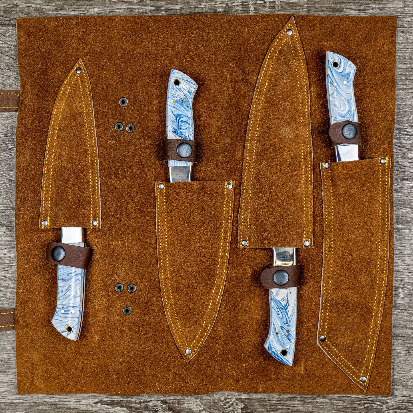 Handmade Damascus Epoxy Kitchen Knives