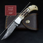 Groomsmen Knife Handmade Pocket Knife, Damascus Folding Knife, Stag Horn and Camel Bone Handle, Groomsmen Gifts, Gift for boyfriend 2023