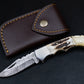 Groomsmen Knife Handmade Pocket Knife, Damascus Folding Knife, Stag Horn and Camel Bone Handle, Groomsmen Gifts, Gift for boyfriend 2023