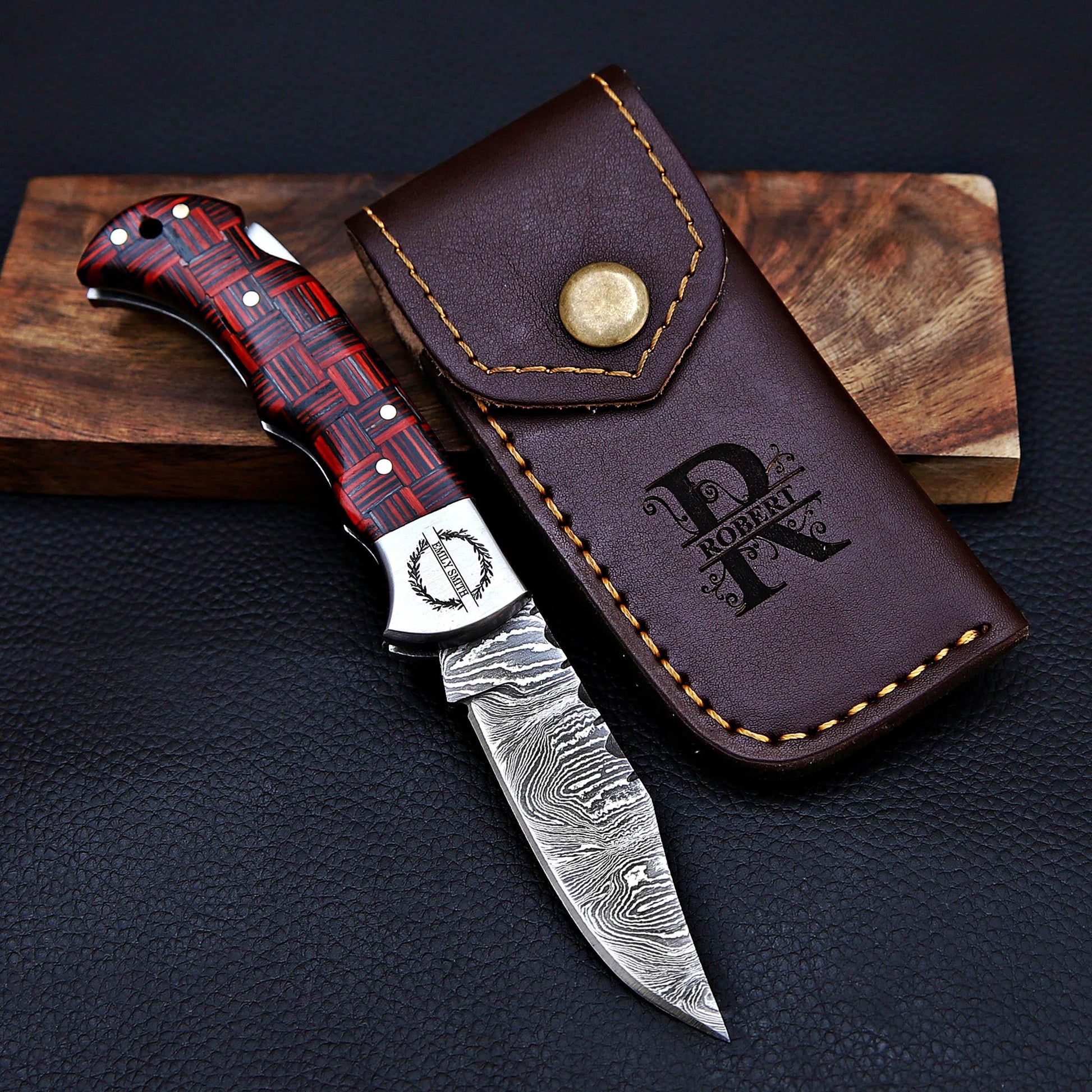 Handmade Damascus Pocket Knife Folding Knife Custom Groomsmen Gift Anniversary Wedding Personalized Gift for Men Fathers day gift for him