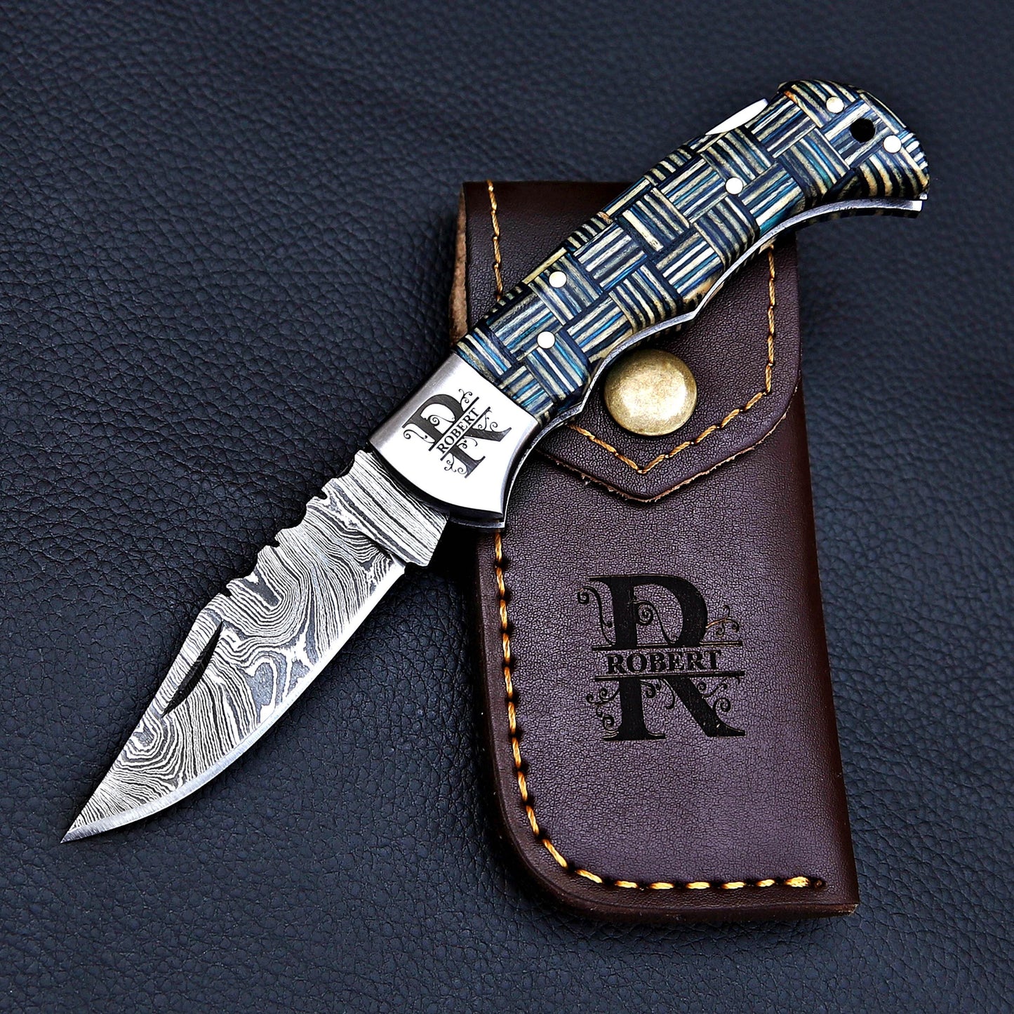 Handmade Damascus Pocket Knife Folding Knife Custom Groomsmen Gift Anniversary Wedding Personalized Gift for Men Fathers day gift for him