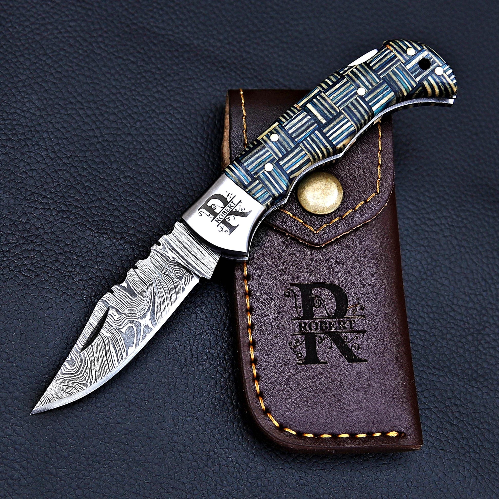 Handmade Damascus Pocket Knife Folding Knife Custom Groomsmen Gift Anniversary Wedding Personalized Gift for Men Fathers day gift for him