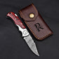 Personalized Damascus Folding Knife – Groomsmen Gift, Custom Pocket Knife with Leather Sheath, Handmade Gift for Him, Hunting Knives for Men
