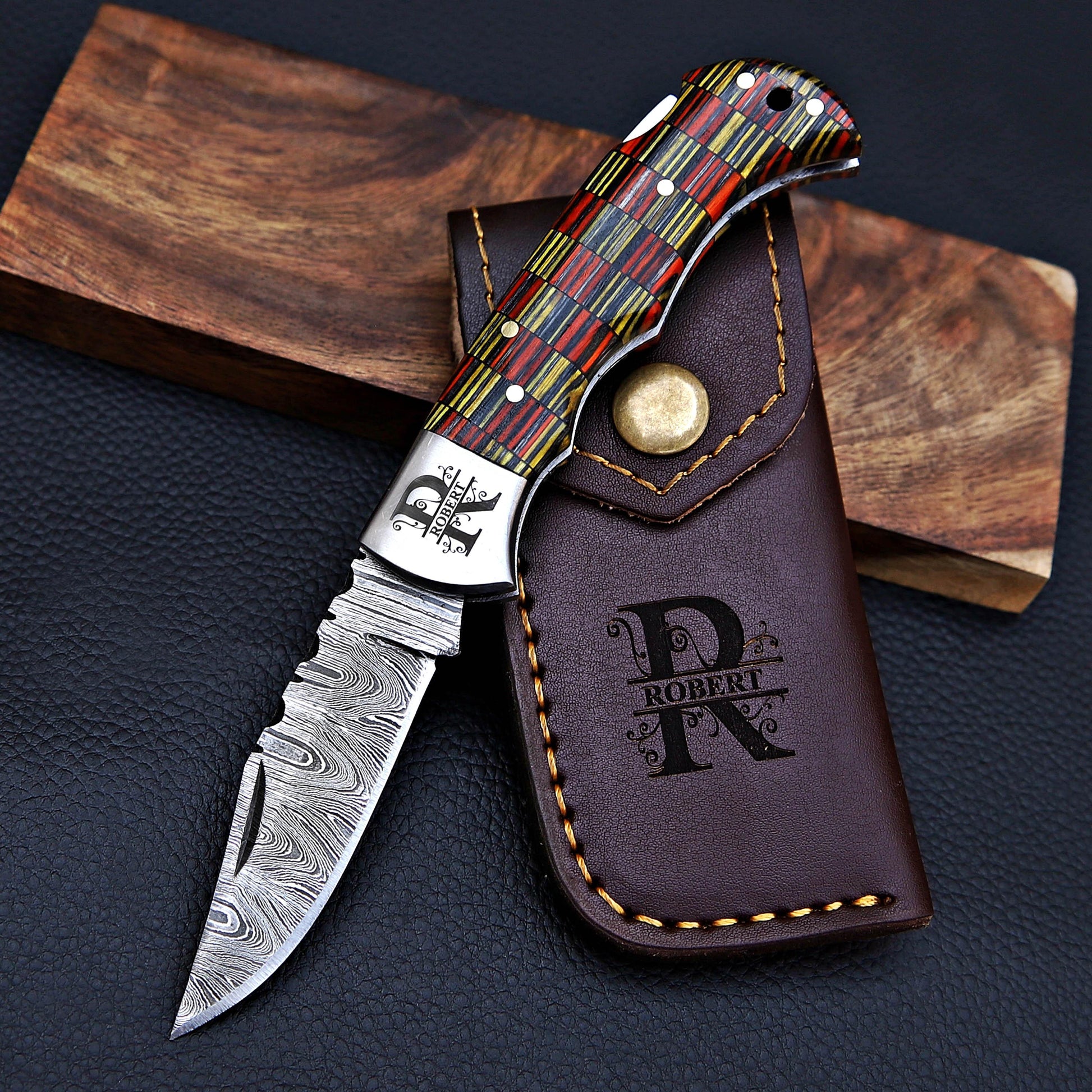 Handmade Damascus Pocket Knife Folding Knife Custom Groomsmen Gift Anniversary Wedding Personalized Gift for Men Fathers day gift for him