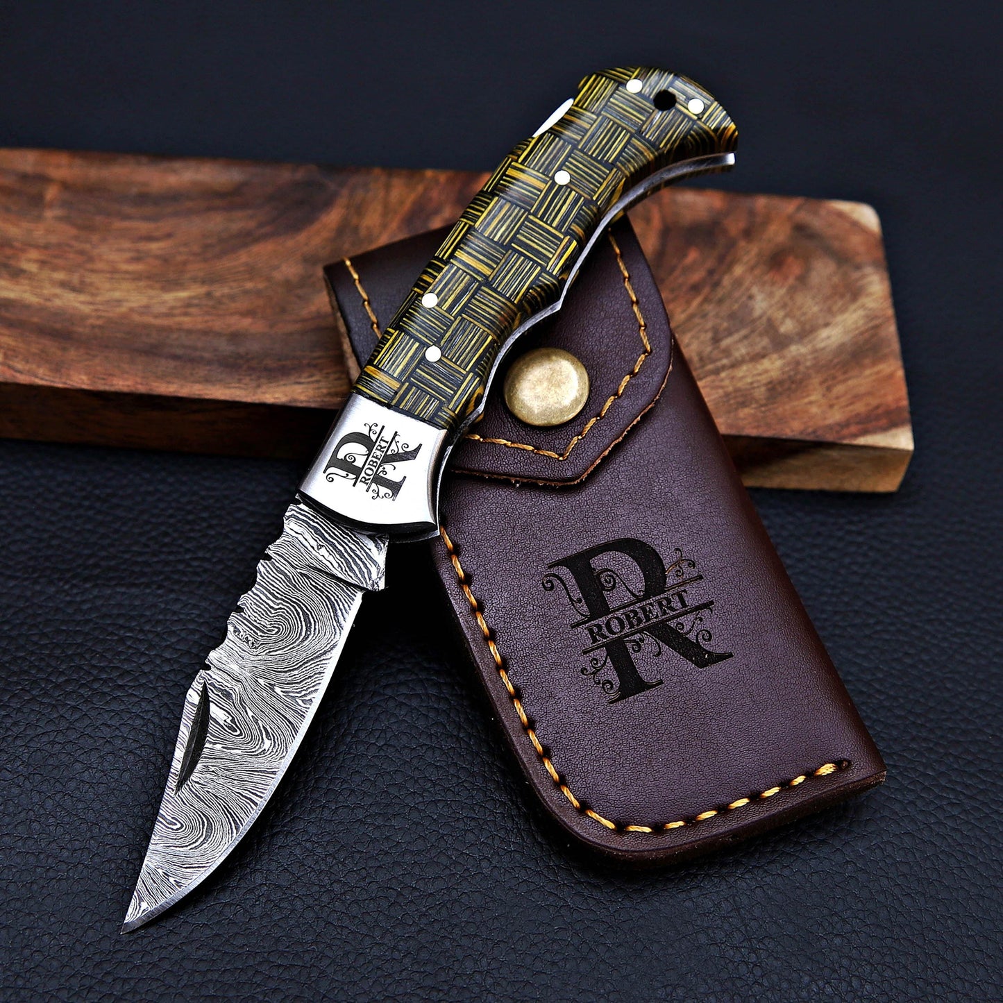 Handmade Damascus Pocket Knife Folding Knife Custom Groomsmen Gift Anniversary Wedding Personalized Gift for Men Fathers day gift for him