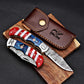 Handmade Damascus Pocket Knife Folding Knife in American flag handle Groomsmen Anniversary Wedding Personalized Gift Fathers day gift