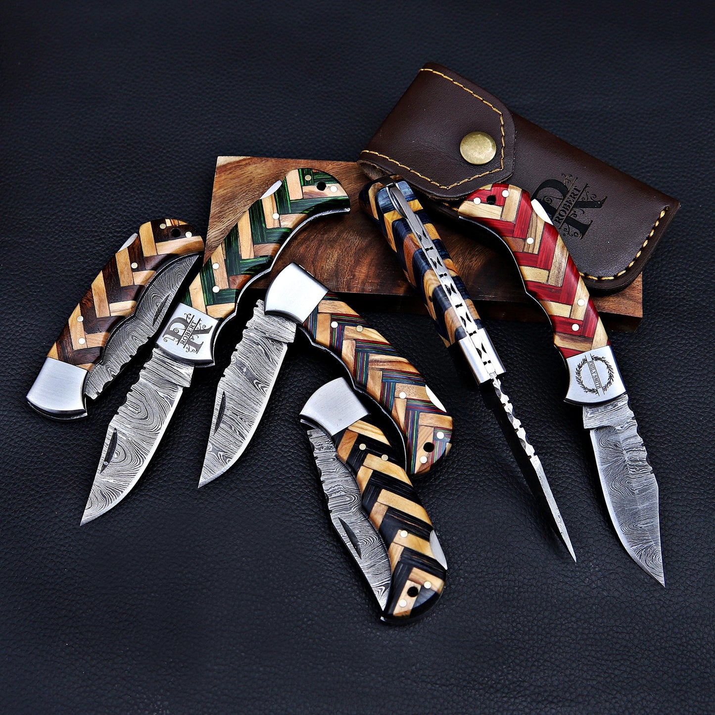 Damascus Pocket Knife Olive Wood Handle Birthday Gift Folding Knife Groomsmen Gift Anniversary Wedding Personalized Fathers day gift