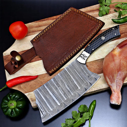 Cleaver Knife Kitchen chef knife in Damascus steel Indoor Outdoor BBQ Cooking Chopper Knife gift for her, gift for him, Fathers day gift