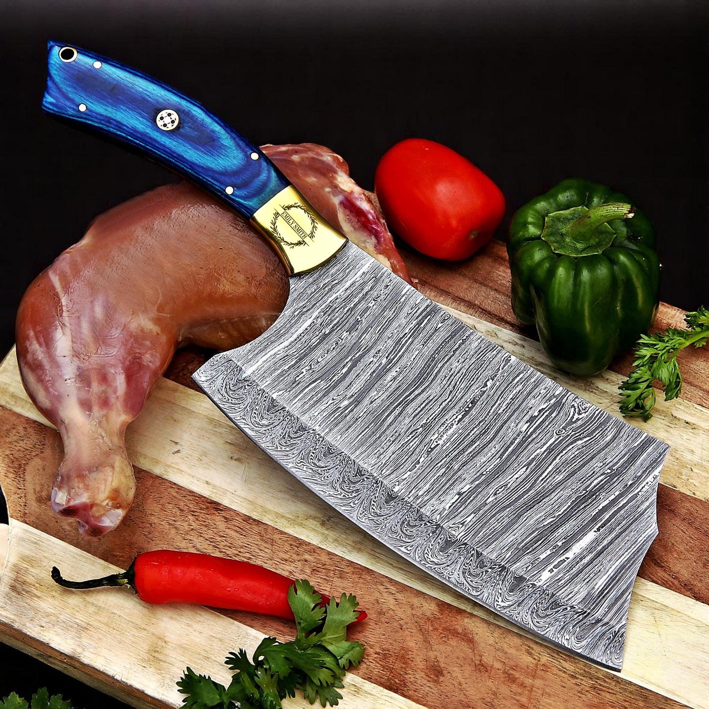 Cleaver Knife Kitchen chef knife in Damascus steel Indoor Outdoor BBQ Cooking Chopper Knife gift for her, gift for him, Fathers day gift