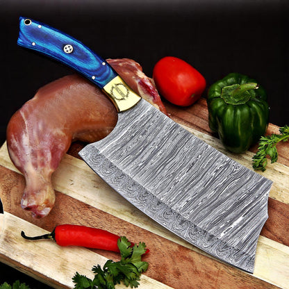 Cleaver Knife Kitchen chef knife in Damascus steel Indoor Outdoor BBQ Cooking Chopper Knife gift for her, gift for him, Fathers day gift