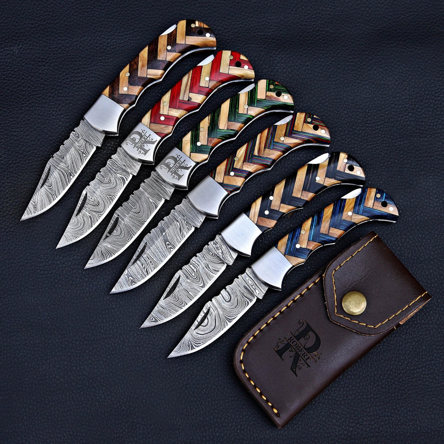 Damascus Pocket Knife Olive Wood Handle Birthday Gift Folding Knife Groomsmen Gift Anniversary Wedding Personalized Fathers day gift