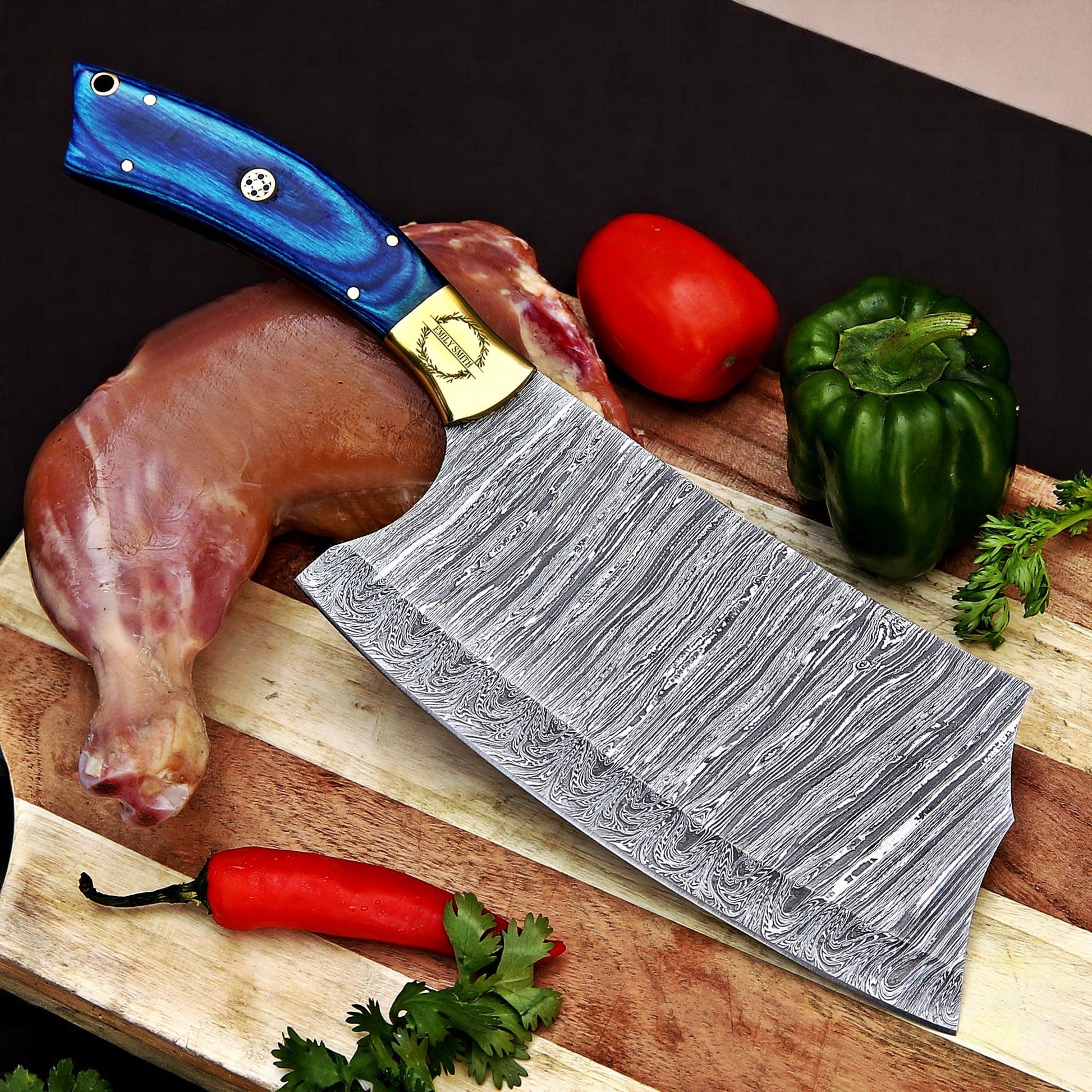 Cleaver Knife Kitchen chef knife in Damascus steel Indoor Outdoor BBQ Cooking Chopper Knife gift for her, gift for him, Fathers day gift