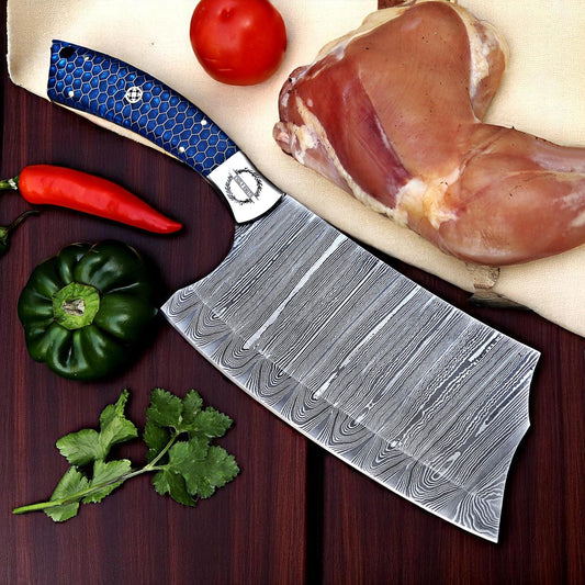 Cleaver Knife Kitchen chef knife in Damascus steel Indoor Outdoor BBQ Cooking Chopper Knife gift for her, gift for him, Fathers day gift