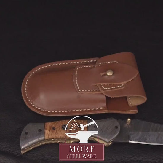 Hand Forged Rose Wood Handle Damascus Folding Knife, Damascus Pocket Knife, Damascus Steel Hunting knife, Hand Forged Knife Gift for Dad