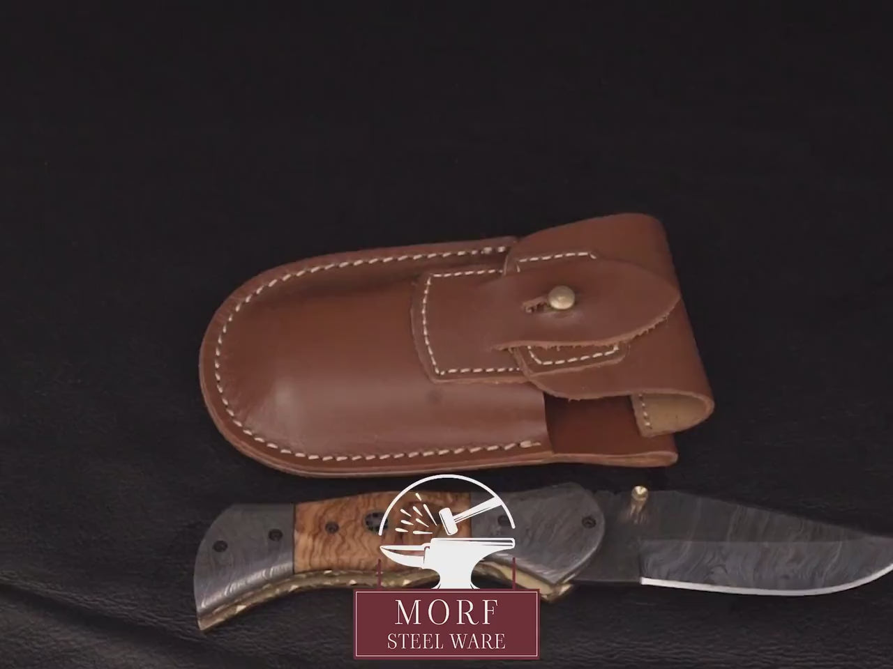 Hand Forged Rose Wood Handle Damascus Folding Knife, Damascus Pocket Knife, Damascus Steel Hunting knife, Hand Forged Knife Gift for Dad