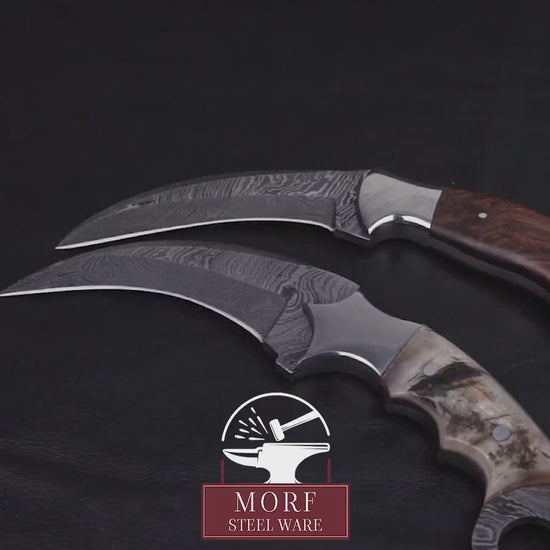 Custom Karambit Damascus Hunting Knife, Hand Forged Damascus Bowie Knife, Damascus Steel Hunting Karambit, Custom Gift For Father, 2022 Gift