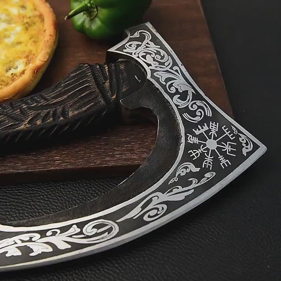 Pizza Cutter Axe Unique Viking Style Black Wood Handle for Camping or Kitchen, Pizza Chef Gift, Gift for Him, Gift for Her, Anniversary Gift