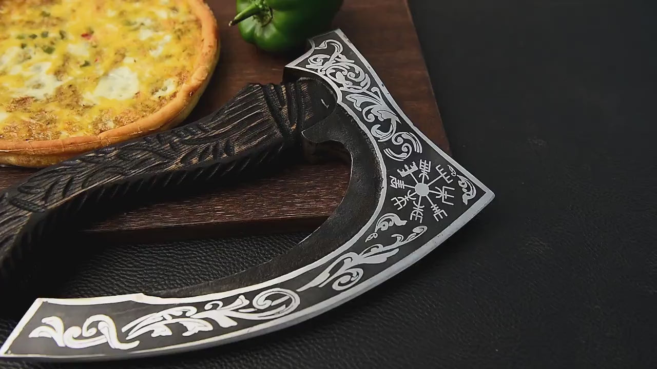 Pizza Cutter Axe Unique Viking Style Black Wood Handle for Camping or Kitchen, Pizza Chef Gift, Gift for Him, Gift for Her, Anniversary Gift