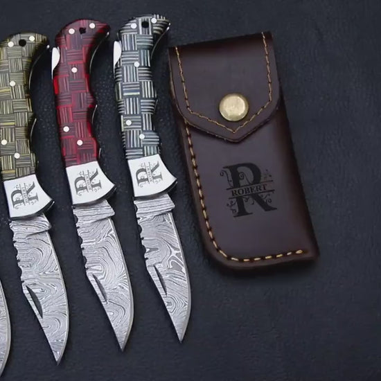Handmade Damascus Pocket Knife Folding Knife Custom Groomsmen Gift Anniversary Wedding Personalized Gift for Men Fathers day gift for him