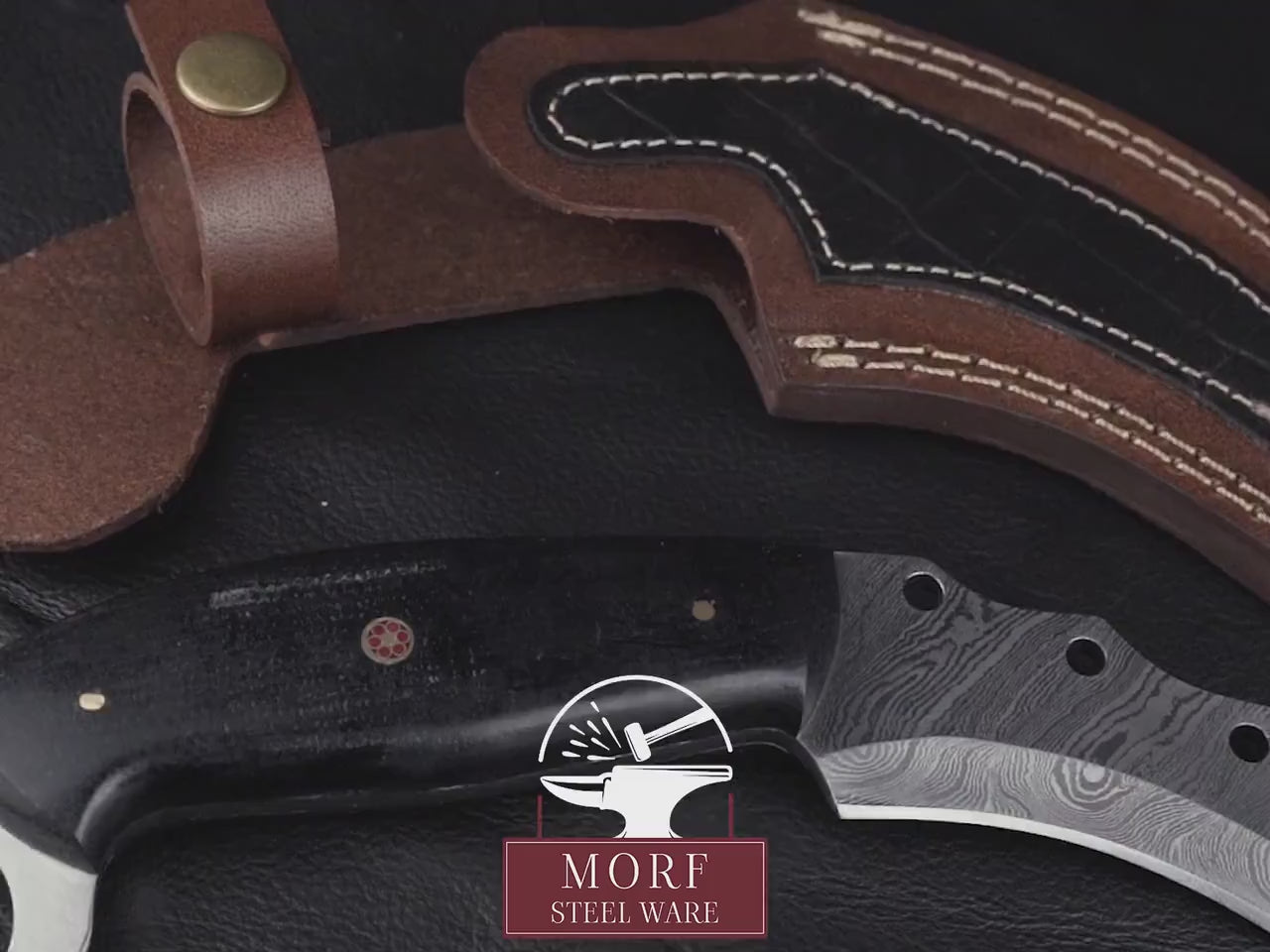 Handmade  Black Japanese Karambit Damascus Chief knife Rose Wood Handle, Hand forged Damascus knife Non slip Bone, Kitchen Skinner Knife