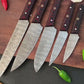 Damascus Steel 5pc Cooking Knife Set - BBQ Indoor/Outdoor Kitchen Knives, Chef Santoku Utility Knife, Handmade Camping Damascus Blade