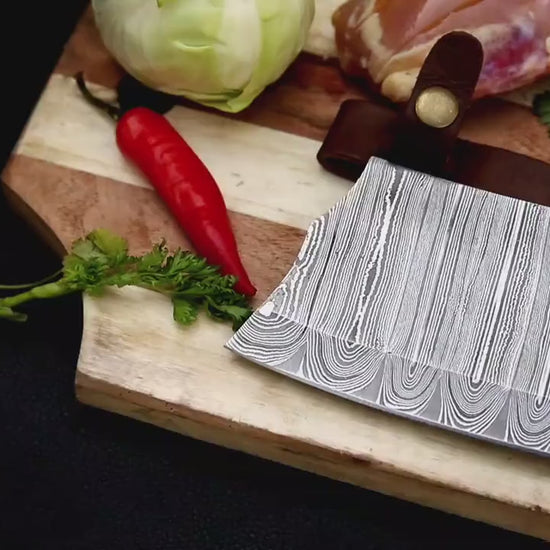 Cleaver Knife Kitchen chef knife in Damascus steel Indoor Outdoor BBQ Cooking Chopper Knife gift for her, gift for him, Fathers day gift