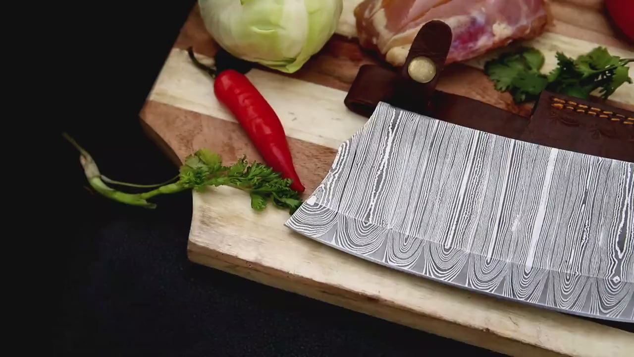 Cleaver Knife Kitchen chef knife in Damascus steel Indoor Outdoor BBQ Cooking Chopper Knife gift for her, gift for him, Fathers day gift