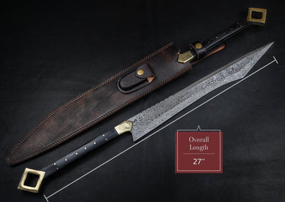 27" Hand Forged Damascus Steel Viking Sword, Damascus Steel Vikings sword, Hand Made Sword, Combat sword, Damascus Sword With Leather Sheath Etsy 