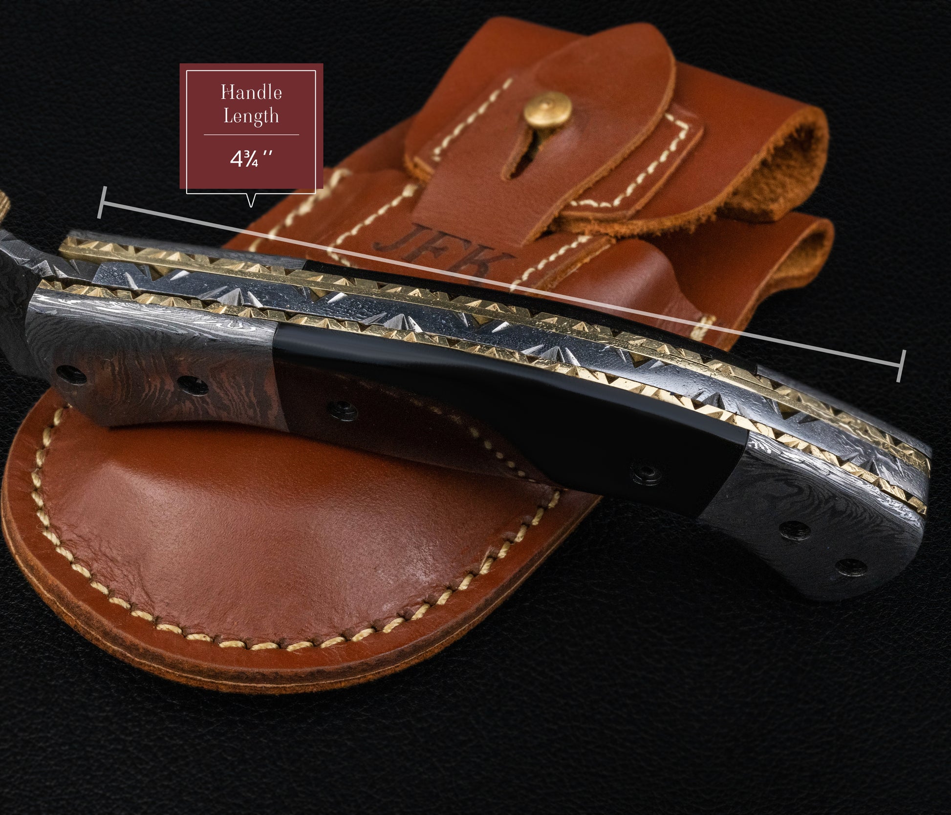 Curved Hand Forged Black Damascus Folding Knife