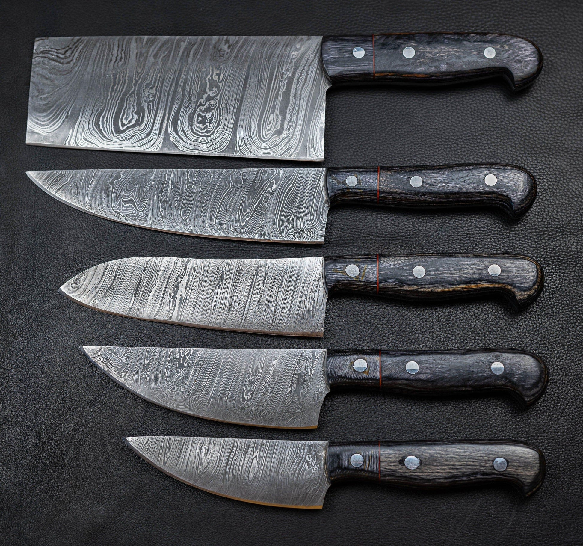 5 Pieces Handmade Damascus Kitchen Knife Chef's Knife Set With Forging Mark Blades And Leather Roll, Personalized Chef Knife ,Kitchen Knives Etsy 