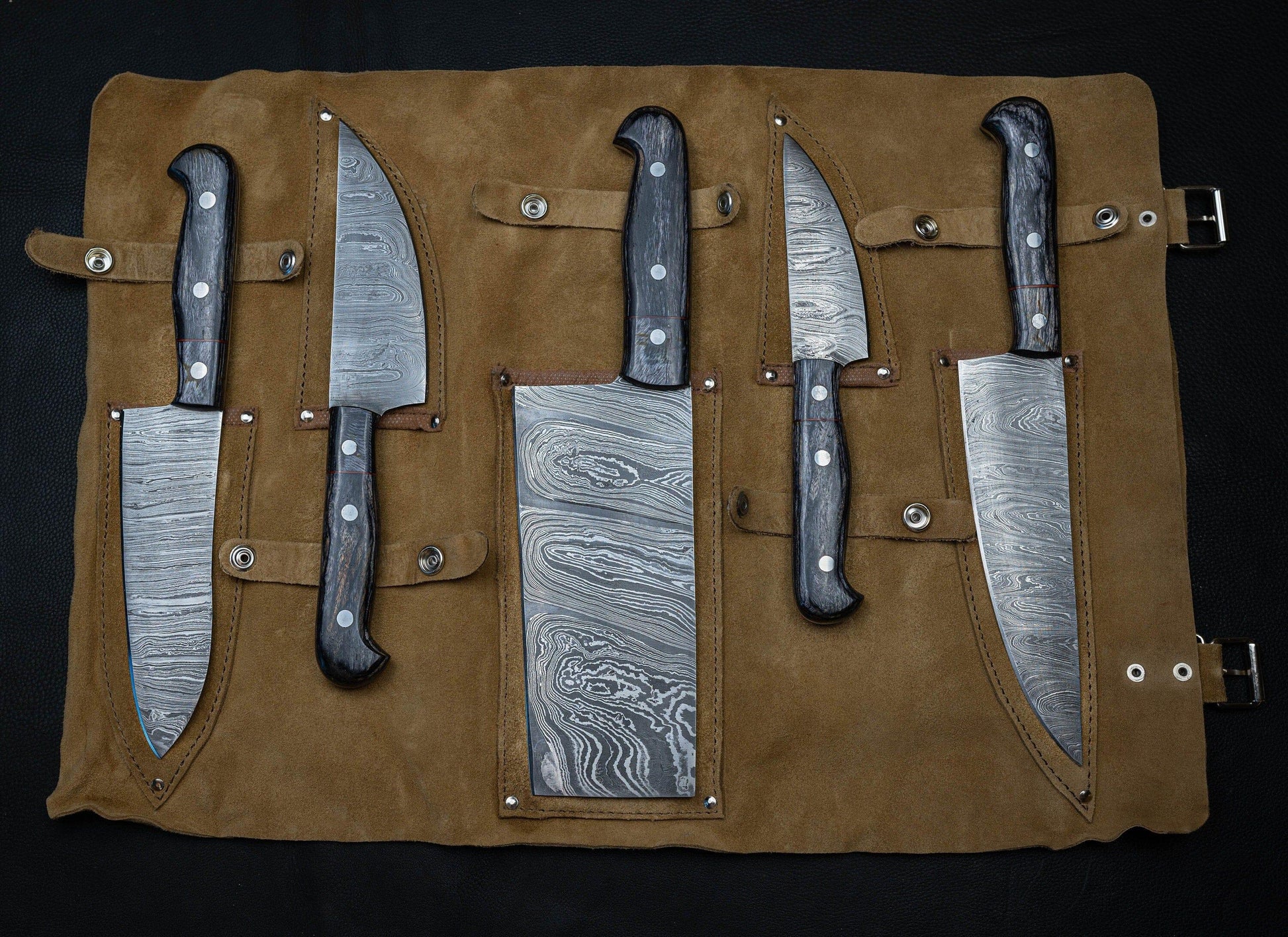 5 Pieces Handmade Damascus Kitchen Knife Chef's Knife Set With Forging Mark Blades And Leather Roll, Personalized Chef Knife ,Kitchen Knives Etsy 