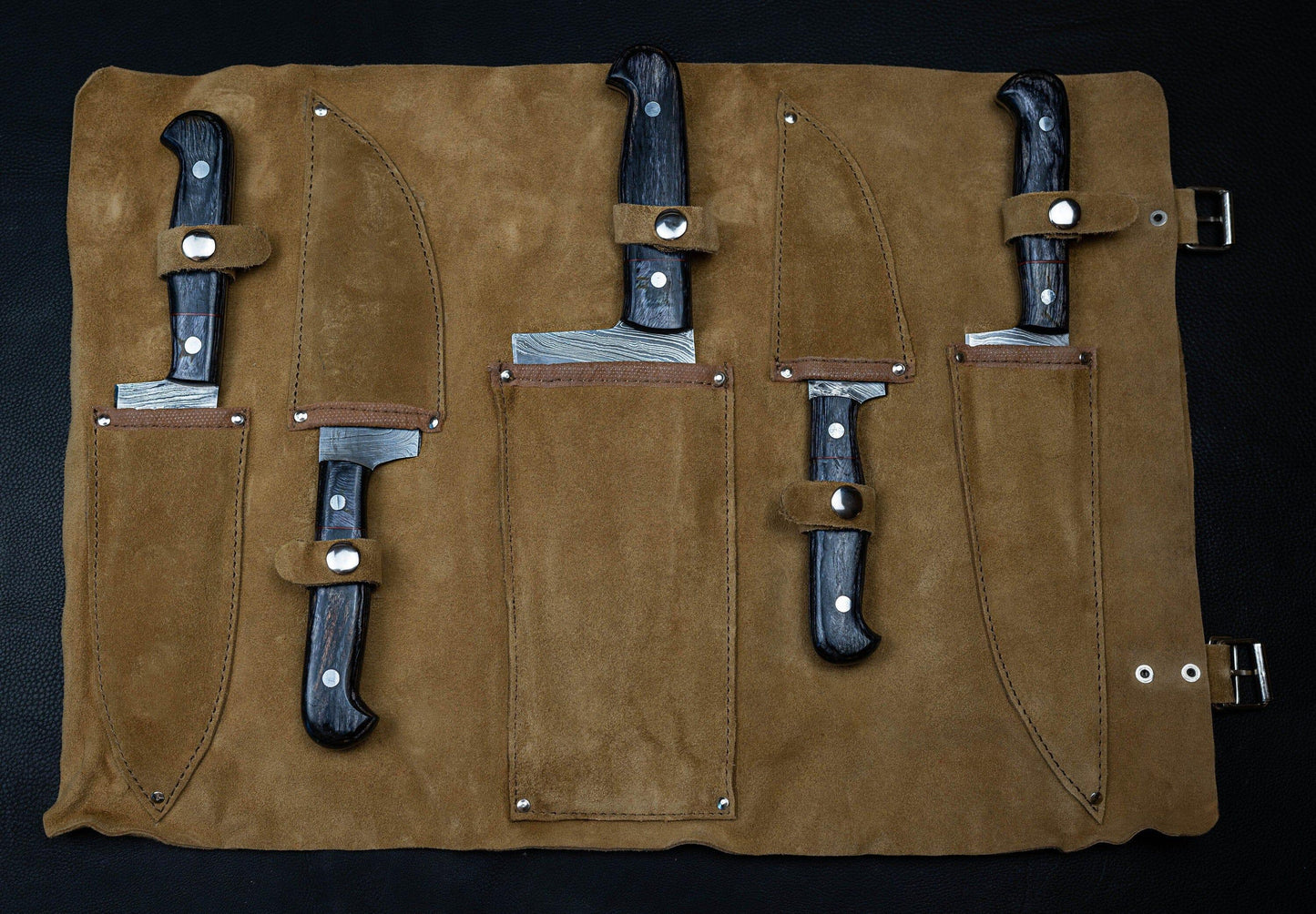 5 Pieces Handmade Damascus Kitchen Knife Chef's Knife Set With Forging Mark Blades And Leather Roll, Personalized Chef Knife ,Kitchen Knives Etsy 