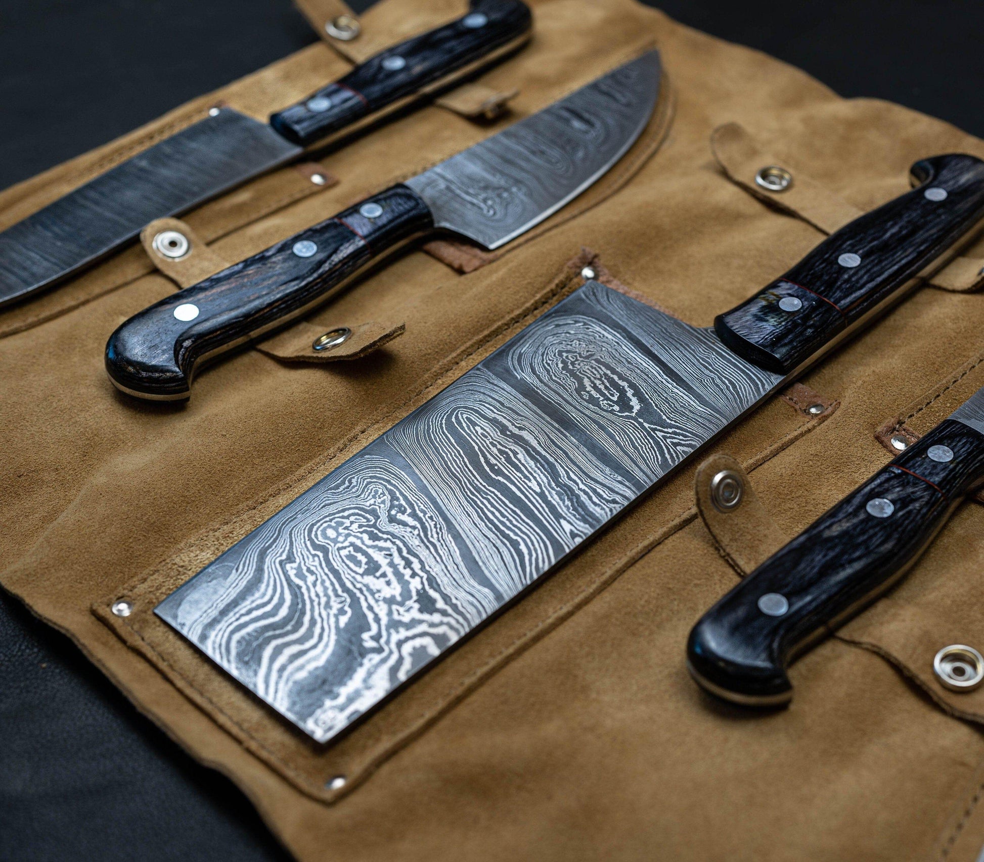 5 Pieces Handmade Damascus Kitchen Knife Chef's Knife Set With Forging Mark Blades And Leather Roll, Personalized Chef Knife ,Kitchen Knives Etsy 